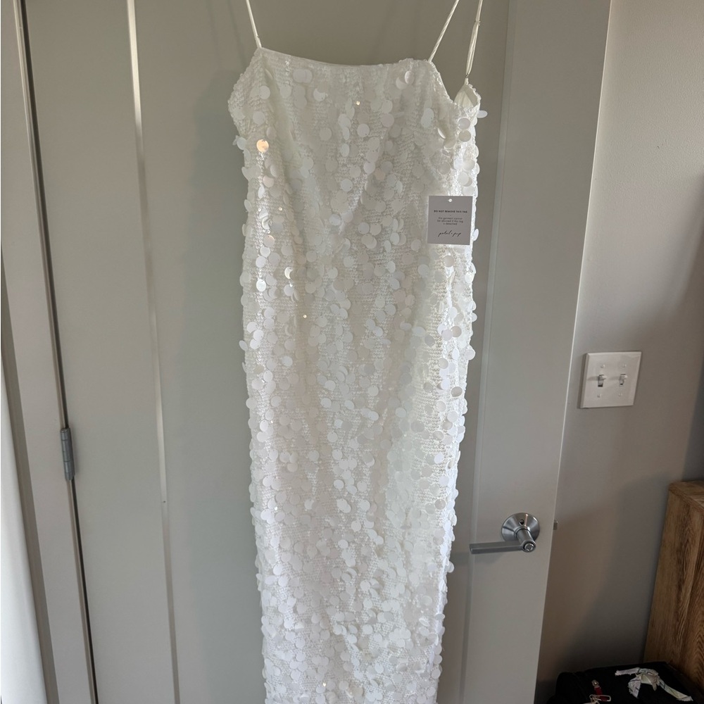 Petal & Pup Sequin Bodycon White Maxi Dress
